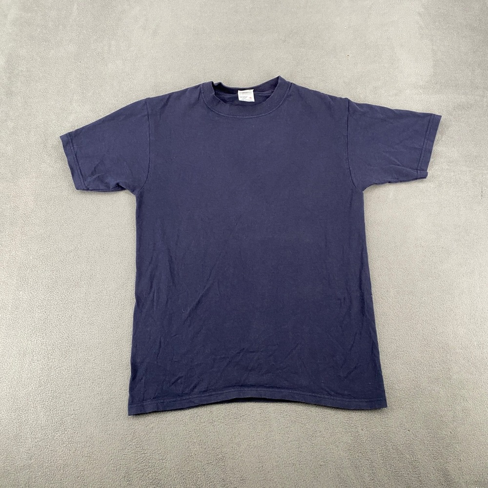 Vintage Anvil Blank T Shirt Navy Blue Y2K Mens Small Made in USA 100% Cotton